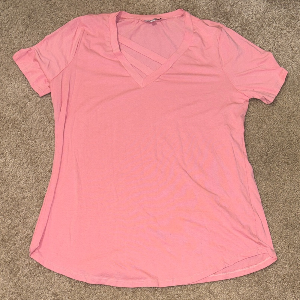 Women's Pink V-Neck Strappy Tee (White Birch)